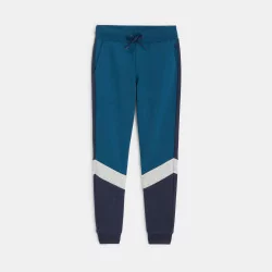 Boys' blue colour block fleece jogging bottoms