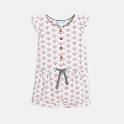 Baby girls' short pink peacock-themed jumpsuit