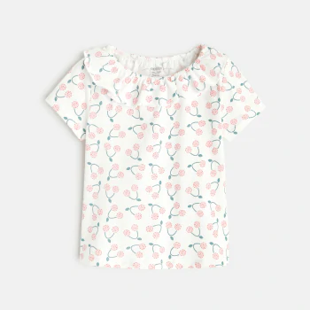 Pink ruffled collar T-shirt