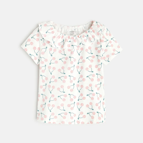 Pink ruffled collar T-shirt