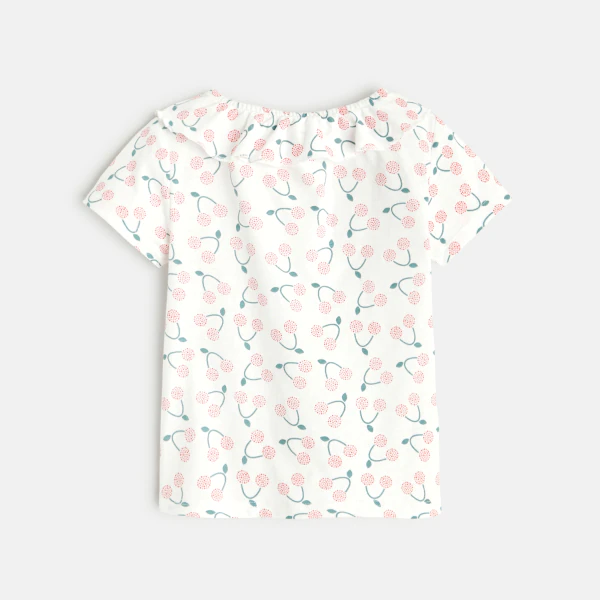 Pink ruffled collar T-shirt