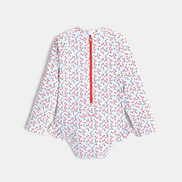 بدلة سباحة بطبعة الأزهار، مضادة للأشعة فوق البنفسجية باللون الأحمر للفتيات الصغيرات بدلة سباحة بطبعة الأزهار، مضادة للأشعة فوق البنفسجية باللون الأحمر للفتيات الصغيرات