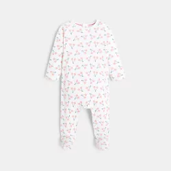 Baby girls' white cherry print decorative knit sleep suit
