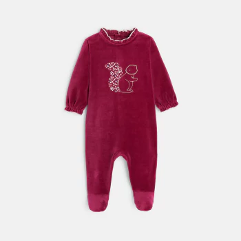 Baby girls' pink velvet squirrel-themed sleep suit