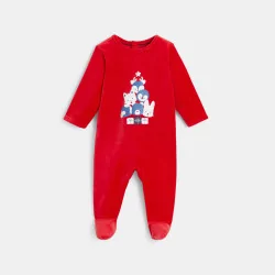 Footed sleeper in velour with Christmas animals