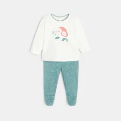 Baby girls' green jersey textured bird pyjamas