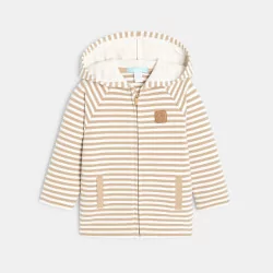 Baby boys' white hoodie with zip and fancy stripes