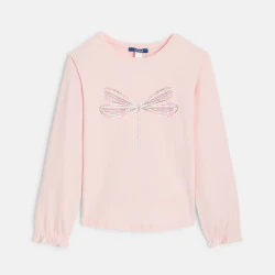 Girls' pink sequin motif T-shirt