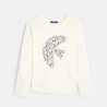 Girls' white dove motif T-shirt with long sleeves