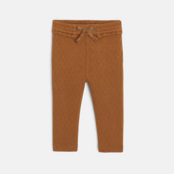 Baby girls' decorative brown knitted trousers with elasticated waistband