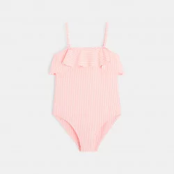 Striped swimsuit with a frill