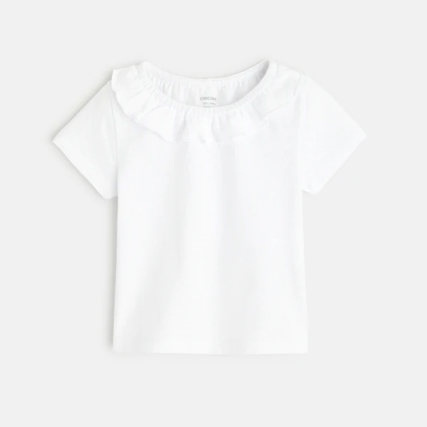 White fancy knit ruffled neck T-shirt