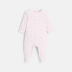 Baby girls' pink velvet hedgehog-themed sleep suit