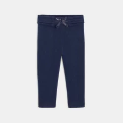 Baby girls' blue knitted trousers with elasticated waistband