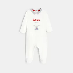 Baby boys' decorative white lamb-themed velvet sleep suit