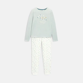 Girls' 2-piece green velvet pyjamas