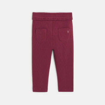 Baby girls' decorative pink knitted trousers with elasticated waistband