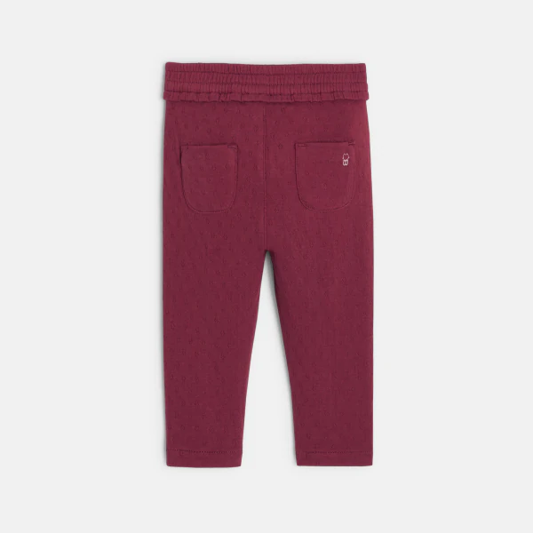 Baby girls' decorative pink knitted trousers with elasticated waistband