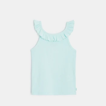 Plain-coloured tank top with ruffled collar