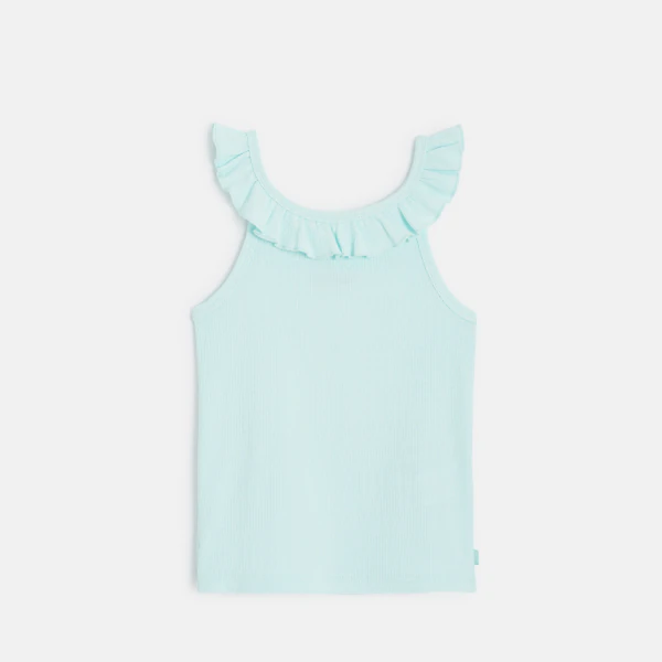 Plain-coloured tank top with ruffled collar