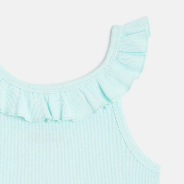 Plain-coloured tank top with ruffled collar