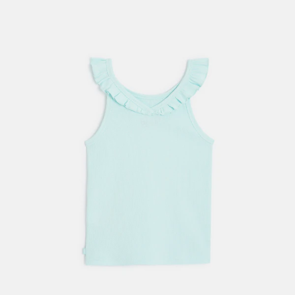 Plain-coloured tank top with ruffled collar