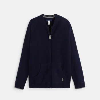 Zipped thin knit letterman...