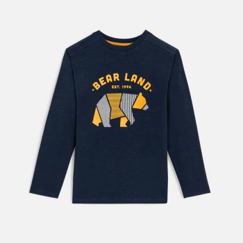 Boys' blue bear-themed long-sleeve T-shirt