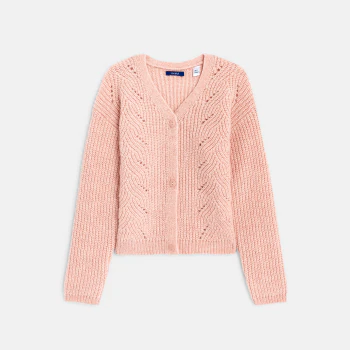 Girls' pink V-neck cardigan