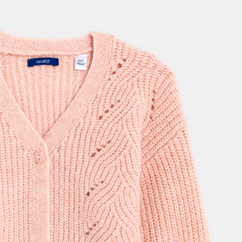 Girls' pink V-neck cardigan