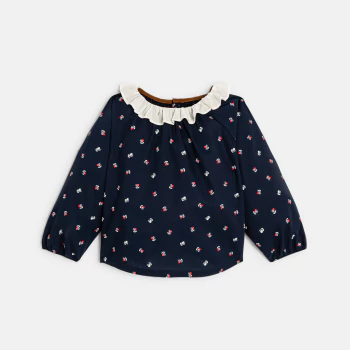 Baby girls' blue floral blouse with ruffled collar