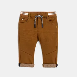 Baby boys' brown denim trousers with elasticated waistband
