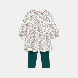 Baby girls' green floral fleece dress and leggings