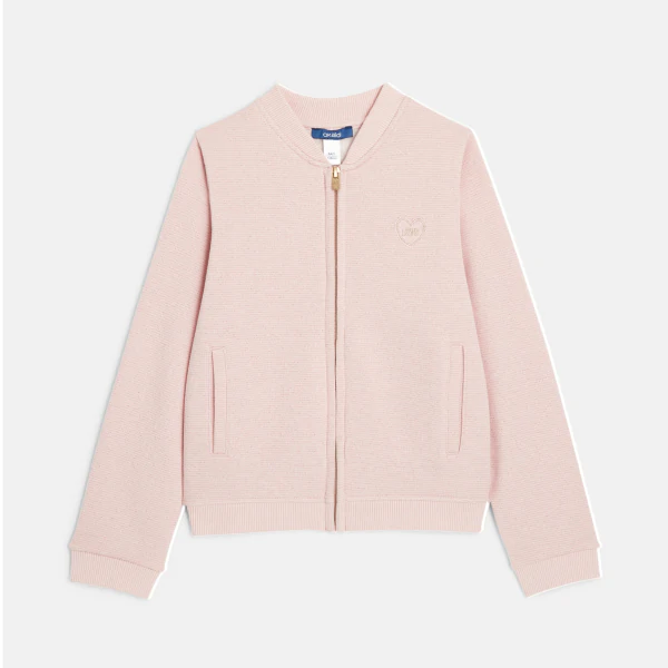 Girls' sparkly pink zipped campus sweatshirt