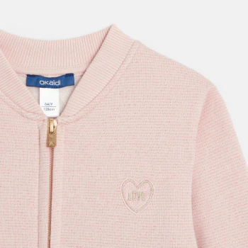 Girls' sparkly pink zipped campus sweatshirt