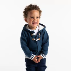 Baby boys' blue knitted zip cardigan with hood
