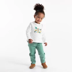 Baby girls' green polka dot stretch trousers
