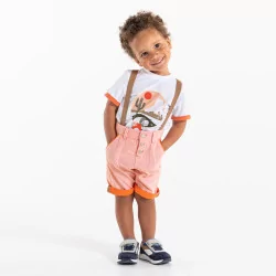 Baby boys' orange striped shorts with fine straps