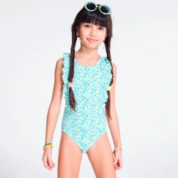 مايوه سباحة من قطعة واحدة، مُزيَّن برسومات، باللون الأخضر للفتيات