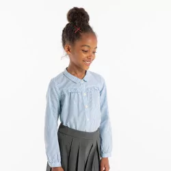 Girl's blue striped shirt with frill
