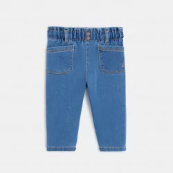 Baby girls' blue paper-bag jeans