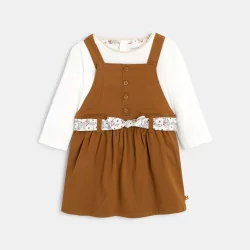 Baby girls' brown dress with straps and T-shirt