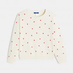 Girls' ecru heart motif jumper