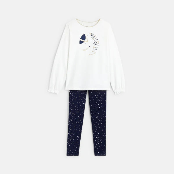 Girls' white two-piece jersey pyjamas