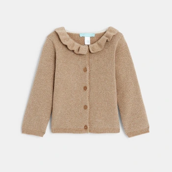 سترة جيليه تريكو منسوجة بلون بيج للفتيات الصغيرات