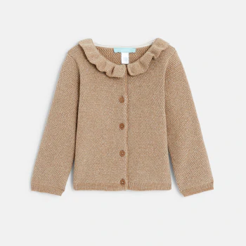 Baby girls' shiny beige knitted cardigan