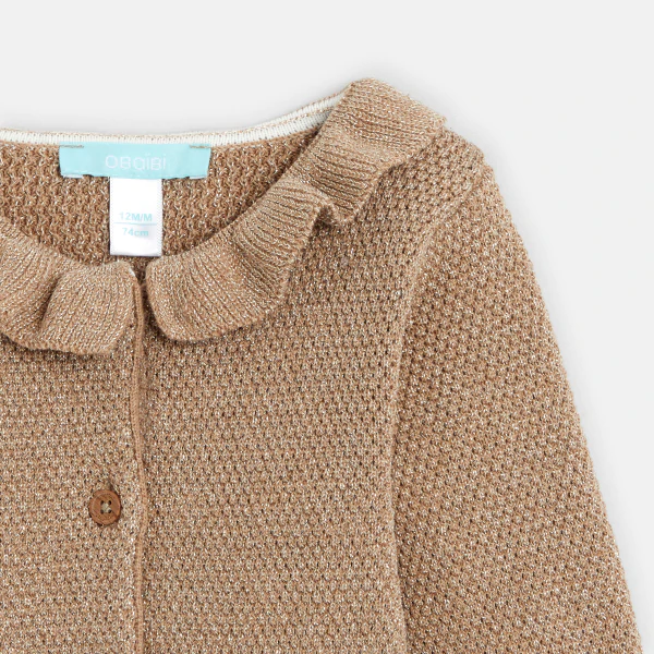 Baby girls' shiny beige knitted cardigan