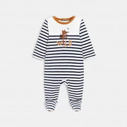 Baby boys' blue striped fox-themed velvet sleep suit