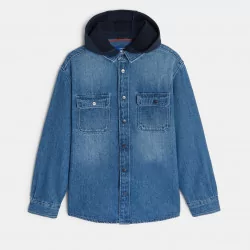 Boys' blue denim overshirt with detachable hood