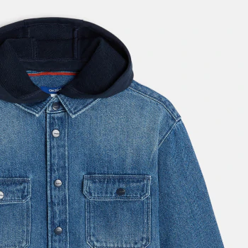 Boys' blue denim overshirt with detachable hood